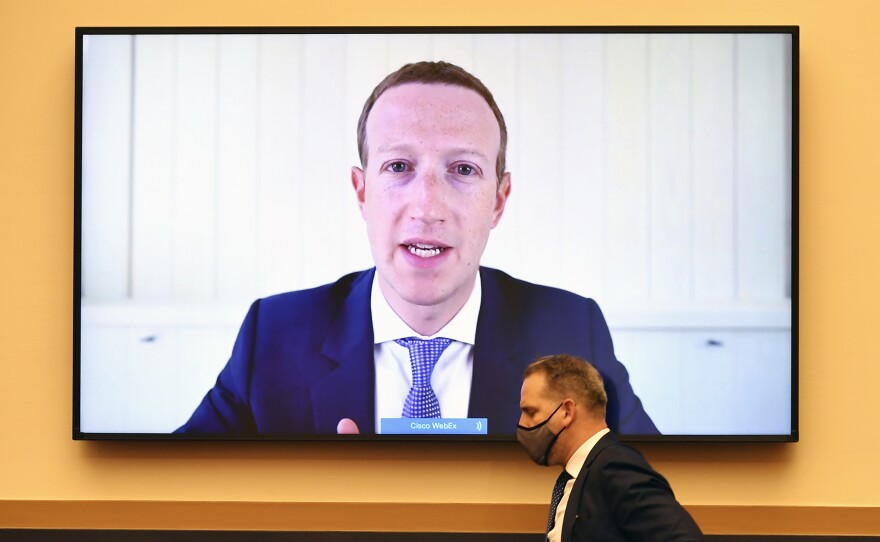 Facebook CEO Mark Zuckerberg testifies remotely during a House Judiciary subcommittee hearing on antitrust on Capitol Hill on Wednesday.