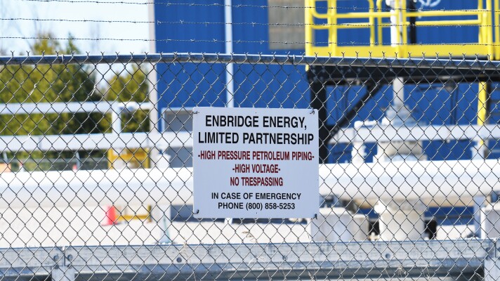 A view of part of the Enbridge Energy Line 5 pumping station near Mackinaw City, Michigan on the south side of the Straits of Mackinac.