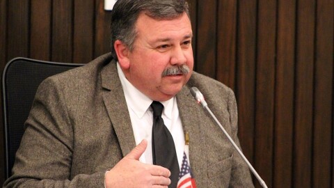 In a WGLT file photo from 2016, Kevin Lower speaks at a Bloomington City Council meeting. Lower was the Ward 1 alderman from 2013-2017.
