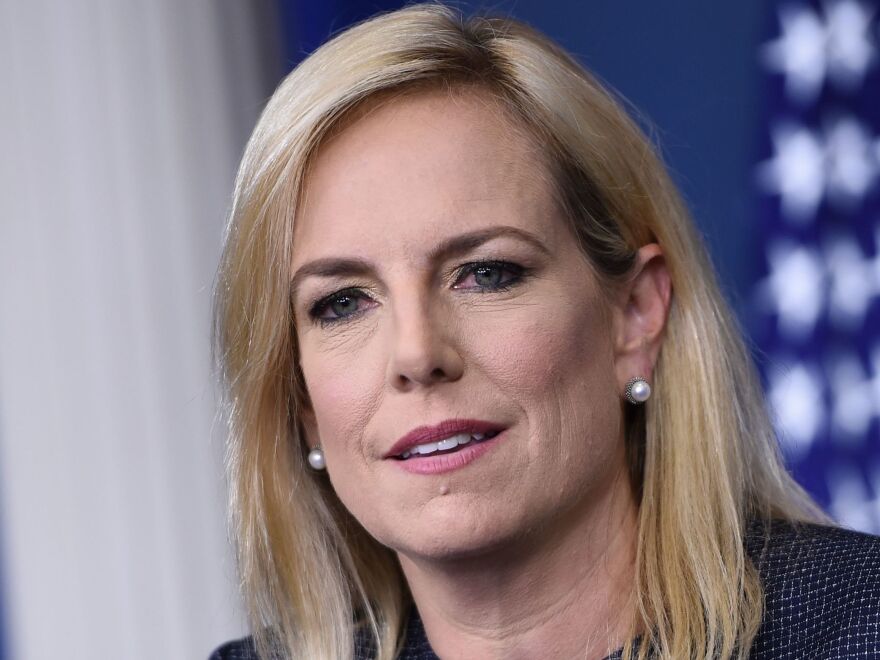 Homeland Security Secretary Kirstjen Nielsen, pictured above at the White House daily briefing on Monday, was heckled inside a Mexican restaurant.