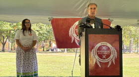 Maulian Bryant (left), executive director of the Wabanaki Alliance, and Barry Dana, former Penobscot chief, on Monday, Oct. 12, 2026.