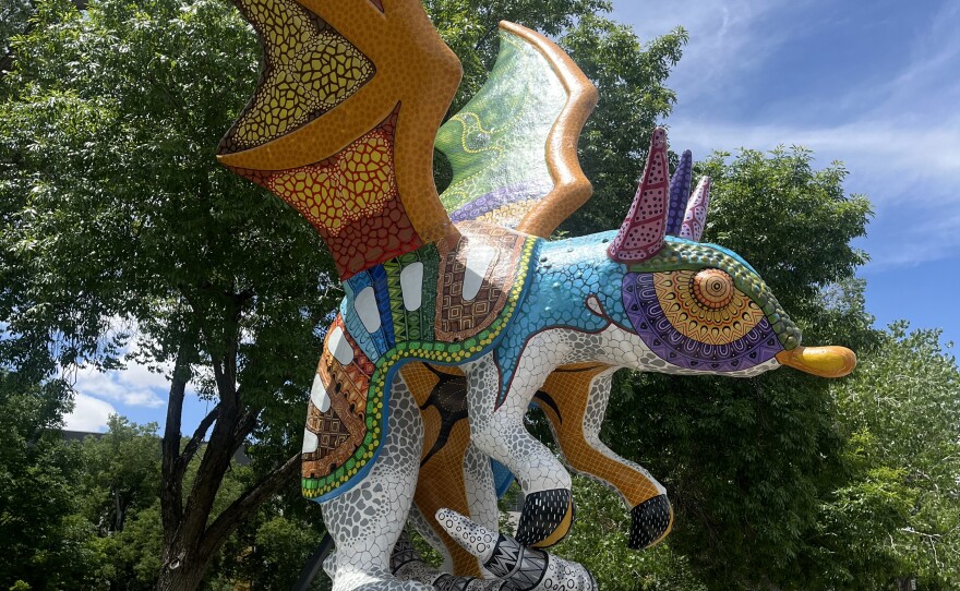 Margarito Melchor's "The Armadillo" gazes onto Copper Avenue from its perch in Robinson Park.