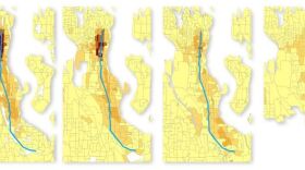 This graph shows the gentrification of Seattle's Central District since the 1980s. From left, the concentration of blacks in this neighborhood in the 1980s to today, as it has become increasingly white and expensive.
