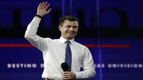 Buttigieg during a presidential forum at the California Democratic Party's convention Saturday, Nov. 16, 2019, in Long Beach, Calif.