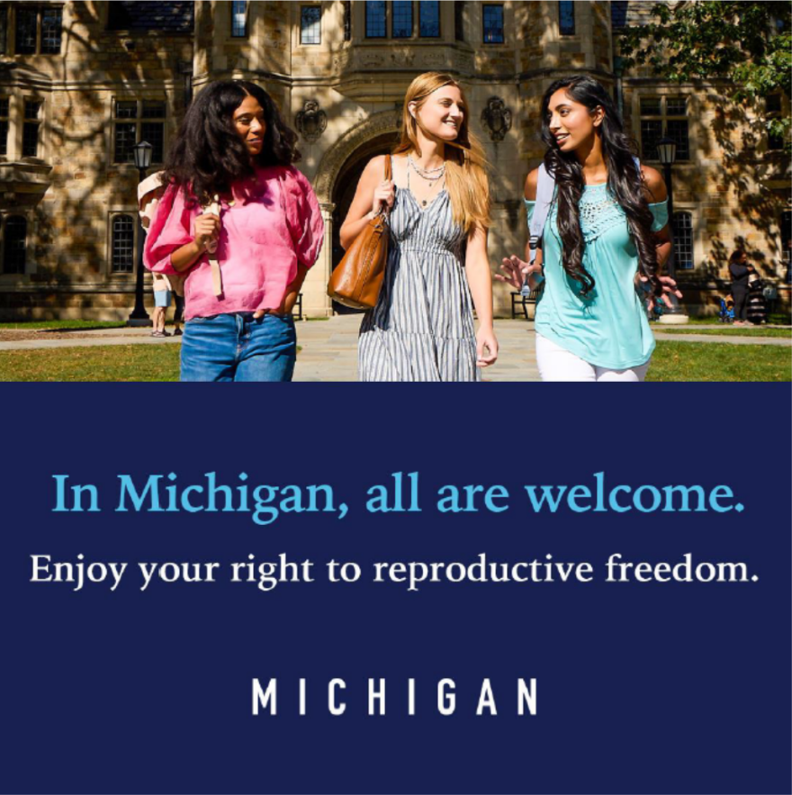 An image from the Michigan Economic Development Corporation's campaign to attract new residents based on the state's protections for abortion and LGBTQ rights.