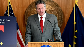 Gov. Mike Dunleavy speaks to reporters on April 28, 2022. (Screenshot of Gov. Dunleavy's Facebook page.)