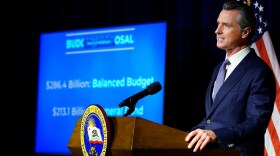 California Gov. Gavin Newsom unveils his proposed 2022-2023 state budget during a news conference in Sacramento, Calif., Monday, Jan. 10, 2022.