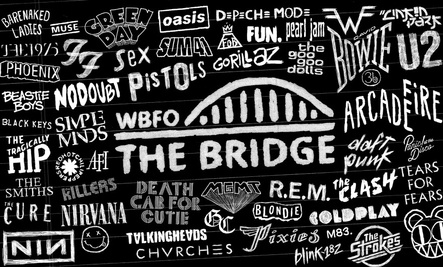 WBFO The Bridge logo surrounded by band logos