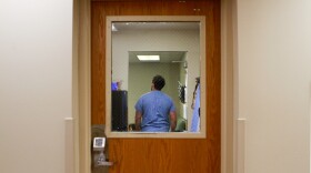  A doctor at Licking Memorial Hospital enters the second-floor breakroom on Sept. 16, 2021.
