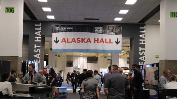 Entrance to the Alaska Hall at Pacific Marine Expo in Seattle's Lumen Field.