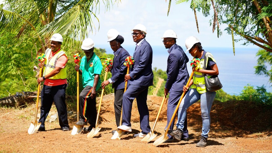 Pictured: Governor Albert Bryan Jr. and Agriculture Commissioner Louis Petersen are joined by stakeholders to break ground on the Bordeaux cistern construction project.