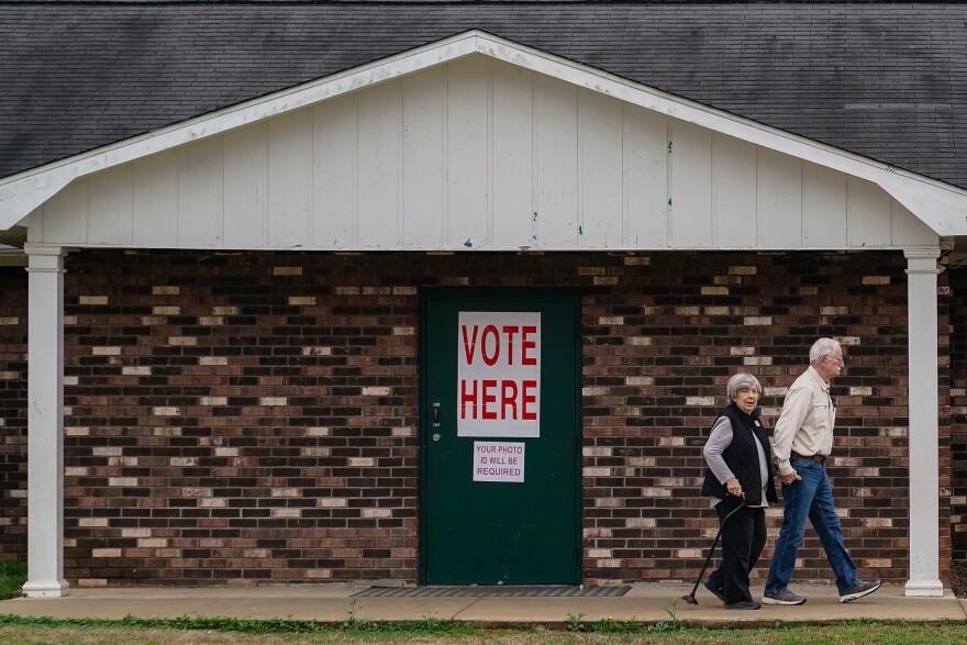 Voters enter a polling location to cast their ballots in the state's primary on March 5, 2024 in Oxford, Alabama.