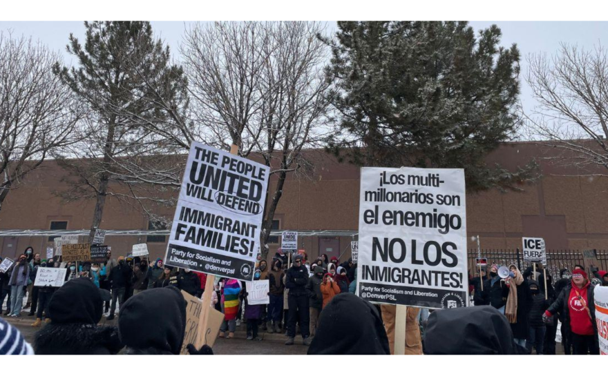 Portillo is being held at the ICE detention facility in Aurora, pictured here during a protest.