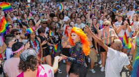 A drag queen performs during celebrations for Pride month in Raleigh, North Carolina.