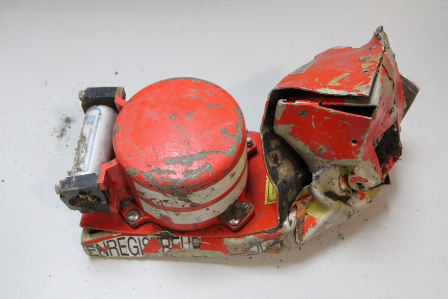 This photo from the French air accident investigation agency shows the voice data recorder of the Germanwings jetliner that crashed Tuesday in the French Alps.