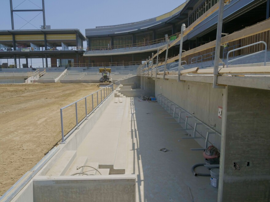 Home side dugouts with dugout-style suites