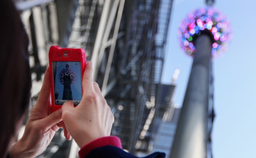 Because the current ball is so heavy (weighing 11,875 pounds) a new pole was built for it, shown here in 2012.