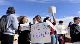 Students gather outside Owasso High School to remember Nex Benedict