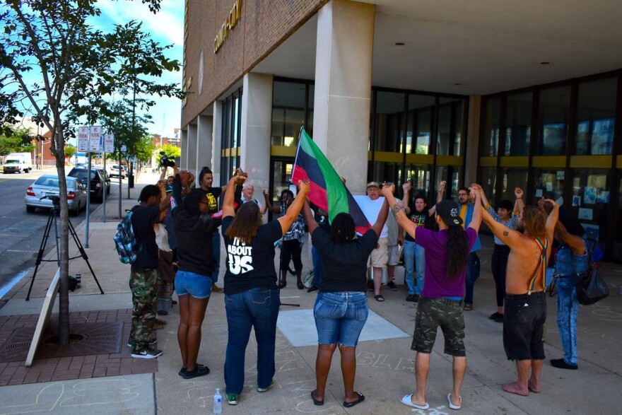 South Bend Black Lives Matter activists rally at the conclusion of a 24-hour occupation of the sidewalk in front of the County-City Building.