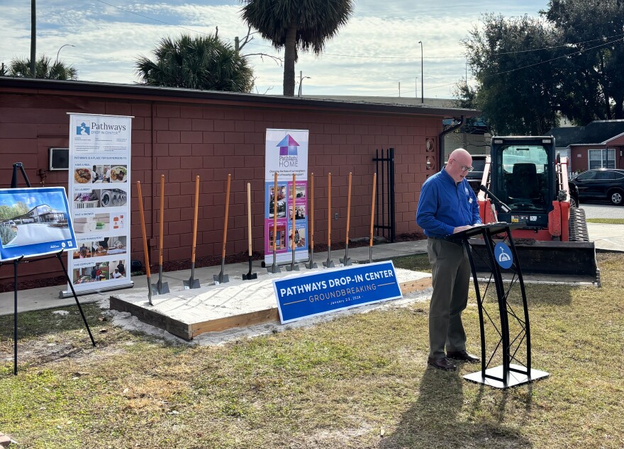 Pathlight HOME CEO and President Carl Falconer spoke at the groundbreaking ceremony Thursday.
