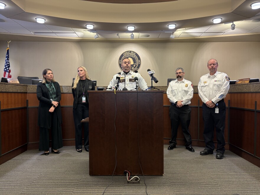 Cass County Sheriff Jesse Jahner gives a press conference about a shooting incident in Horace, ND.