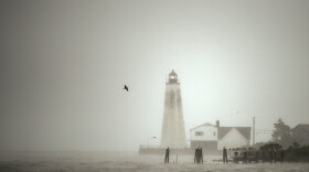 Lynde Point Lighthouse, or Saybrook Inner Lighthouse, near the mouth of the Connecticut River on Long Island Sound in Old Saybrook as Hurricane Henri downgraded to Tropical Storm Henri and dropped rain and wind in Old Saybrook, Connecticut August 22, 2021.