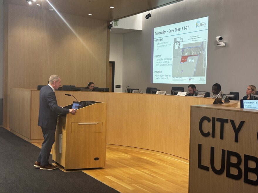 Terry Holeman from Hugo Reed and Associates speaking to Lubbock City Council on June 28, 2026.