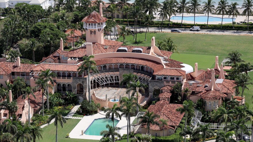 In this aerial view, former U.S. President Donald Trump's Mar-a-Lago estate is seen on September 14, 2022 in Palm Beach, Florida.