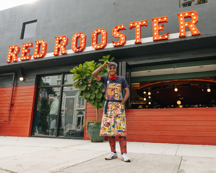 Chef Marcus Samuelsson in front of his newest restaurant and first in Florida. He said the total investment to open Red Rooster Overtown was $5.5 million including his $1.5 million purpose of the property. The local community redevelopment agency extended up to $1 million in grant money to build-out the restaurant and club.
