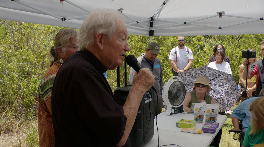 The Rev. Frank O'Loughlin is a Roman Catholic priest and founder of the Guatemalan Maya Center in Lake Worth Beach. He came across the Florida Peninsula with many children who also offered prayer in their native Mayan language. He said he hoped the prayers, especially those not in English, could be heard and understood by those caged in the center across the street.