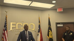A photo of Forsyth Sheriff Bobby Kimbrough speaking at a recent press conference.
