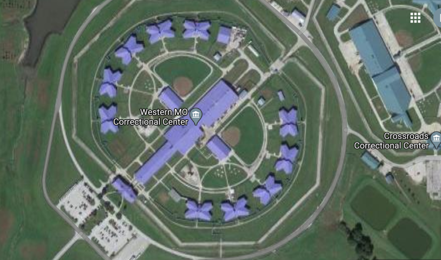  Western Missouri Correctional Center and Crossroads Correctional Center, both state prisons in Cameron, Missouri, shown here in a satellite image.