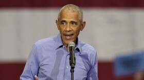 Former President Barack Obama speaks during a campaign rally supporting Democratic presidential nominee Vice President Kamala Harris, Thursday, Oct. 10, 2024, at the University of Pittsburgh's Fitzgerald Field House in Pittsburgh.