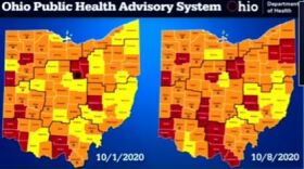 a map comparing spread of coronavirus in Ohio