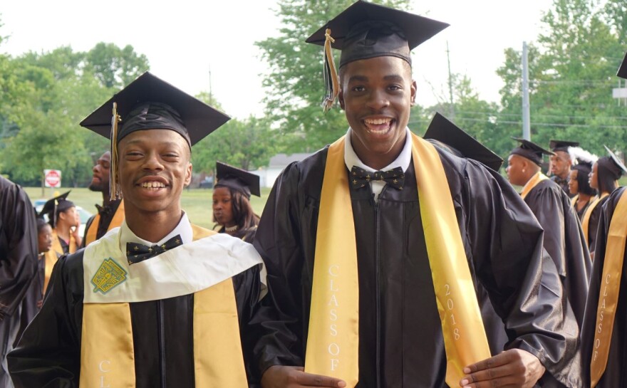 "You about to graduate high school, you have to be hyped," said Lyriq Spencer before he and Bernard Spencer, left, walked into Arlington Community High School on Thursday, June 7, 2018 for the 2018 commencement ceremony.