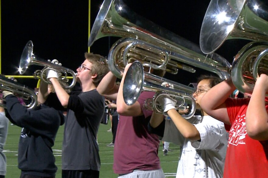 The Bloomington North Cougar Band rehearses on Oct. 24, 2023.