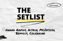 "The Setlist" and "Grand Rapids, Aitkin, McIntosh, Bemidji, Coleraine" written over a crumpled paper background.