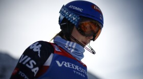 United States' Mikaela Shiffrin concentrates ahead of an alpine ski, women's World Cup slalom, in Gurgl, Austria, Saturday, Nov. 23, 2024.