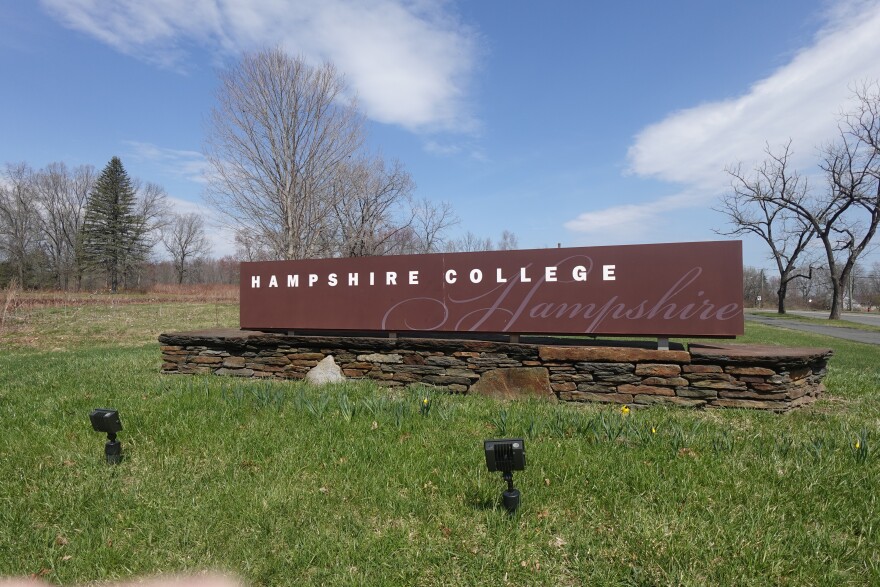 The Hampshire College sign at the entrance to the campus.