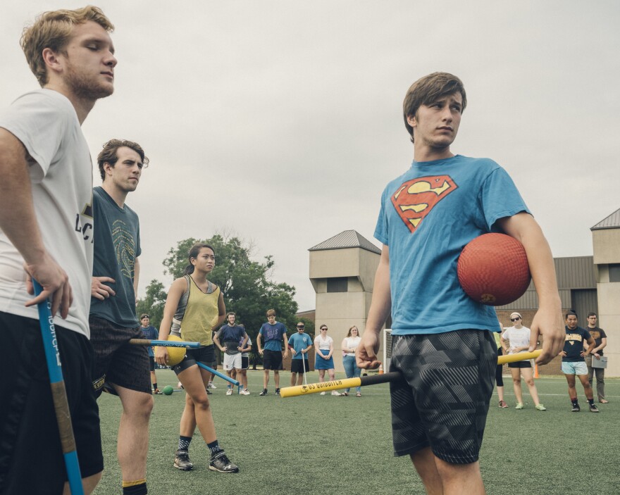 Colby Palmer (right) started playing quidditch in college. "My impressions of quidditch was just that it's for nerds by nerds — that they wouldn't be like people who I would find things in common with," Palmer says. Now he's heading into his senior year at Virginia Commonwealth University and is spending the summer playing for the Washington Admirals.