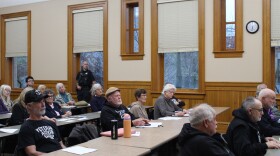 Residents hear how the police department uses military equipment at a meeting in Chico, Calif., on Monday, Feb. 23, 2026.
