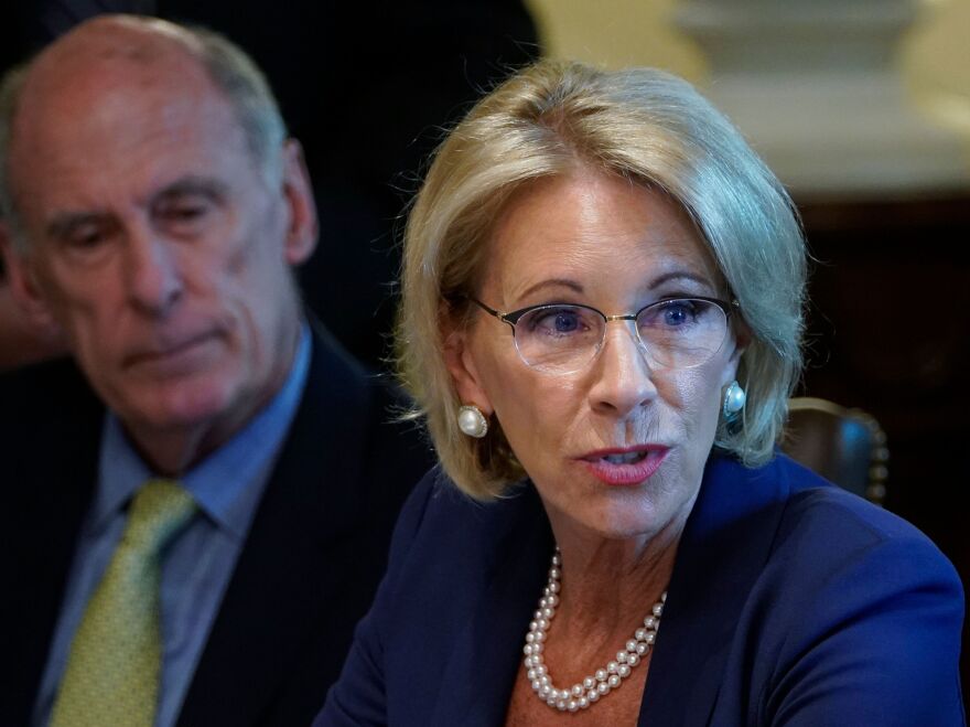 Education Secretary Betsy DeVos speaks during a Cabinet meeting in the White House in August.