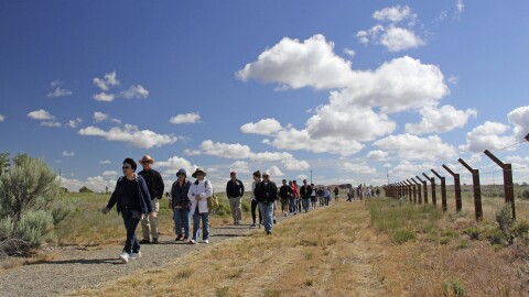 A group visits the Minidoka National Historic Site.