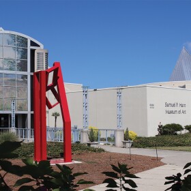 The front exterior view of the Samuel P. Harn Museum of Art at the University of Florida.