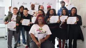 Red Shaydez (front center) with the inaugural MusicJumpstart cohort. (Courtesy Sando Films and Abraham Lopez)