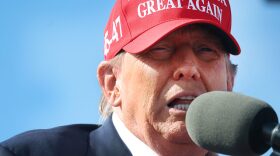 Republican presidential candidate former President Donald Trump  speaks to supporters during a rally at the Dayton International Airport in Vandalia, Ohio.