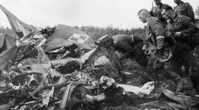 German soldiers inspect the wreckage of a Polish army plane shot down by a German pilot during an air raid, Sept. 8, 1939. (AP file photo)