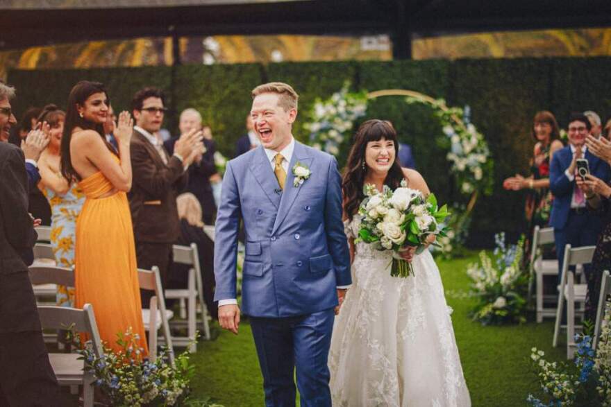 John Blakeslee and Allison Raskin host the podcast "Starter Marriage." (Courtesy of Allison Raskin and John Blakeslee)