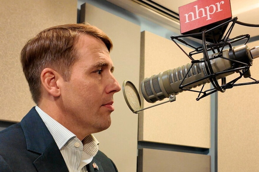 Congressman Chris Pappas, a Democratic candidate for U.S. Senate in New Hampshire, discusses his campaign during an interview at New Hampshire Public Radio on Aug. 31, 2026.