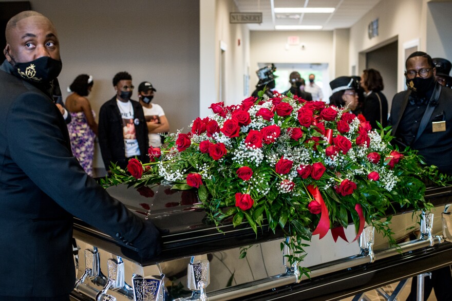 A funeral service was held Monday at Fountain of Life Church in Elizabeth City, NC, for Andrew Brown, Jr. Brown, a 42-year-old Black man, was shot five times, including once in the back of the head, when Pasquotank County deputies tried to serve drug-related search and arrest warrants at his home April 21. (Kate Medley / WUNC)